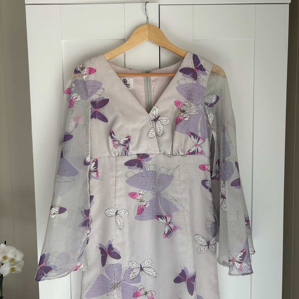 Vintage 1960's Alfred Shaheen! Floral Butterfly Kimono Hostess Dress Sz 10/6 - Picture 12 of 14